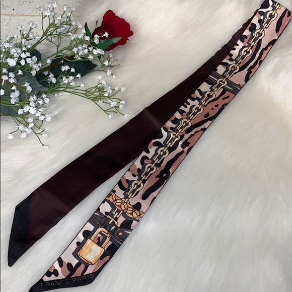 BLACK & Tan Leopard Lock Scarf Bandeau Tie - Picture 2 of 3